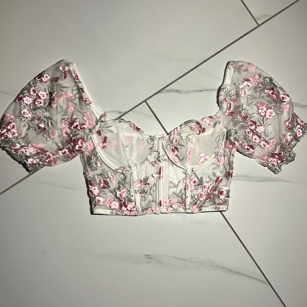 Embroidered lace corset crop top size small